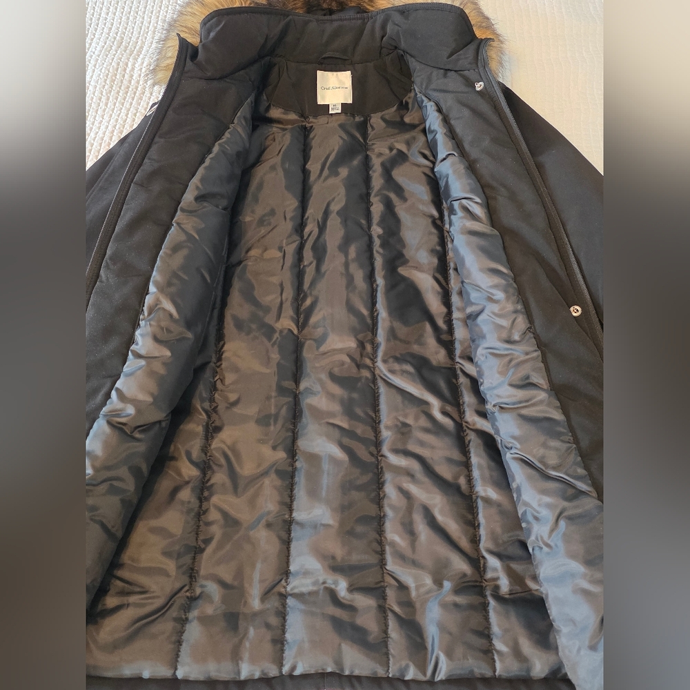 NWT Croft & Barrow Women's Black Parka Coat with Faux Fur Hood, Size XL - Picture 5 of 13